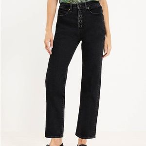 LOFT Petite Button Front 90s Straight Jeans in Black